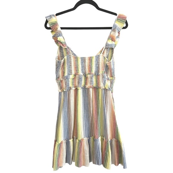 Saylor ANTHROPOLOGIE Sleeveless Rainbow-Stripe Smocked Gauze Mini Dress - Sz M - Picture 7 of 8